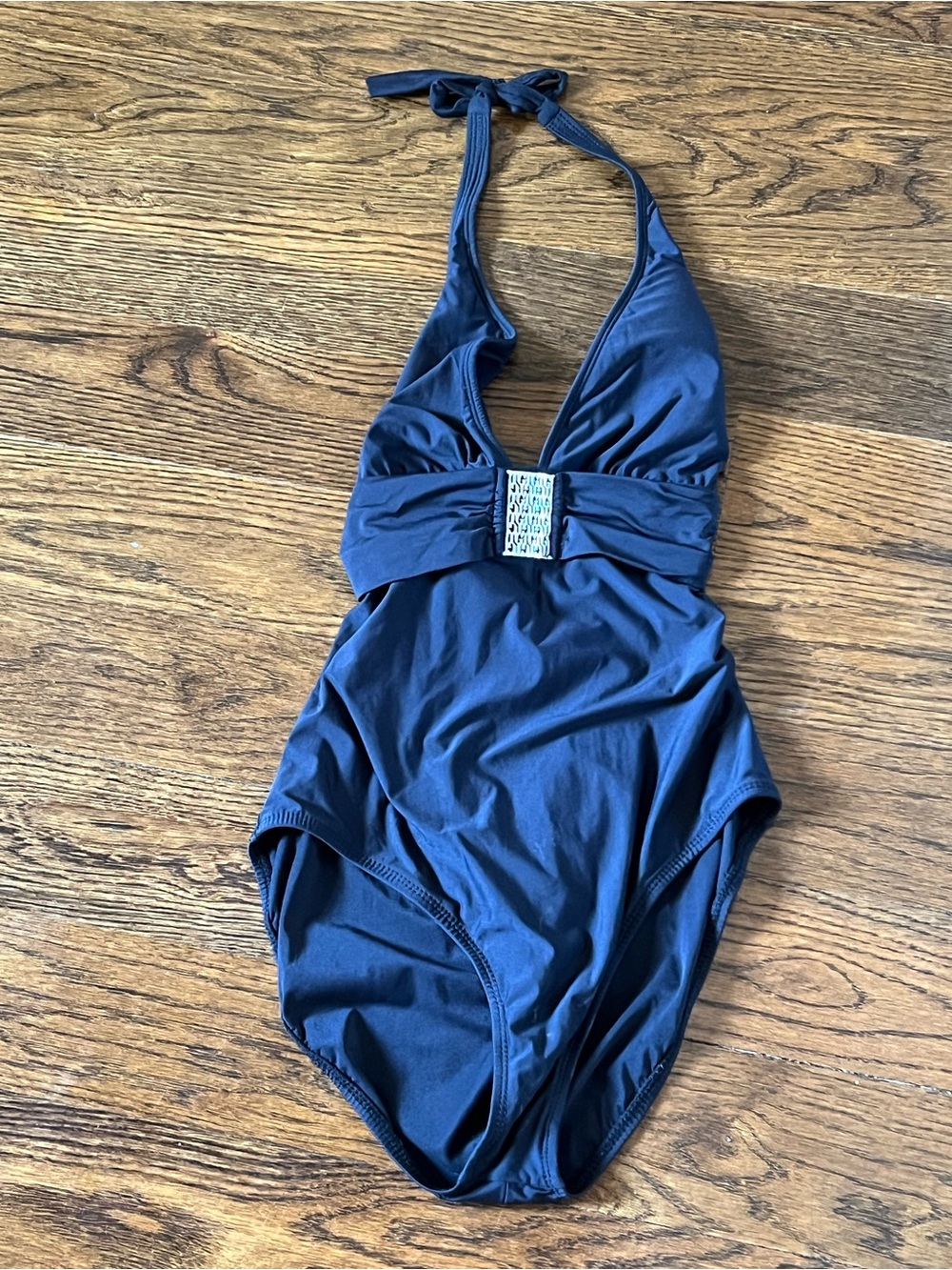 Tara Grinna Black Halter One-Piece Swimsuit with Decorative Center Buckle